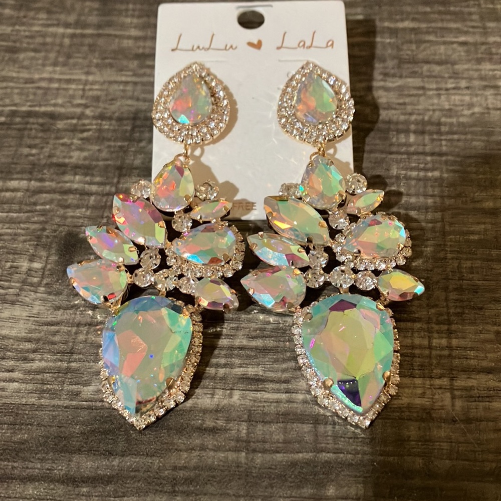 Large Gold AB Earrings - Picture 2 of 4